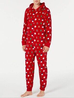 Macy's Family Pjs Mens Hooded One Piece Pajama Santa Size XL